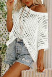 Whit Fishnet Knit Ribbed Round Neck Short Sleeve Sweater Tee
