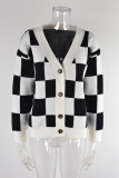 Plaid Knit Open Button Sweater Cardigan
