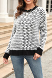 Contrast Color Texture Knit Pullover Sweater