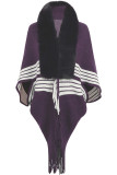 Fleece Tassle Colorblock Knitting Cape