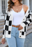 Plaid Knit Open Button Sweater Cardigan