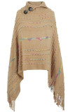 Plain Knit With Colorful Tape High Collar Sweater Cape