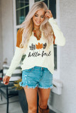 Brown Hello Fall Leaves Print Graphic Colorblock Henley Top