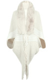 Fleece Tassle Colorblock Knitting Cape
