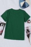 Green Solid Color Crew Neck Tee