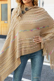Plain Knit With Colorful Tape High Collar Sweater Cape