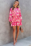 Paisley Printed Button Keyhole Back Belted Mini Dress