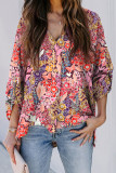 Multicolor Boho Floral Long Sleeve V-Neck Blouse