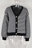 Plaid and Stripes Splicing Button Knitting Cardigan