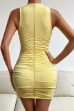 Yellow Ruched Sleeveless Bodycon Dress