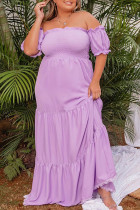 Purple Ruffled Smocked Off Shoulder Plus Size Maxi Dress