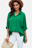 Green 3/4 Puff Sleeve Oversize Shirt