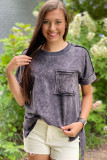 Gray Vintage Mineral Wash Pocketed Tee with Slits