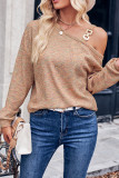 Marle Waffle Knit One Shoulder Chain Strap Long Sleeves Top