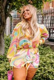 Yellow Plus Size Abstract Print Loose Tunic Shirt