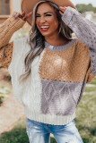 Brown Colorblock Mixed Textured Sweater