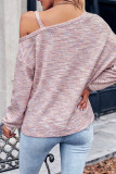 Marle Waffle Knit One Shoulder Chain Strap Long Sleeves Top