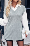 White Blouse With Knit Vest Fake Two Pieces Shirt