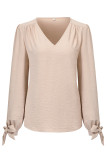 Plain V Neck Puff Sleeves Top 