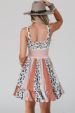 Orange Leopard Color Block Sleeveless Smocked Fit Flare Dress
