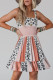 Orange Leopard Color Block Sleeveless Smocked Fit Flare Dress