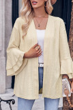 Plain Flare Sleeves Knitting Front Open Cardigan