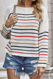 Rainbow Stripes Splicing Knitting Pullover Top