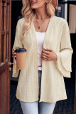 Plain Flare Sleeves Knitting Front Open Cardigan
