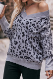 V Neck Leopard Knitting Pullover Sweater 