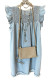Light Blue Ruffle Smocked Raw Hem Denim Dress 