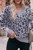V Neck Leopard Knitting Pullover Sweater 