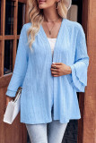 Plain Flare Sleeves Knitting Front Open Cardigan