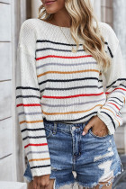Rainbow Stripes Splicing Knitting Pullover Top