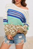 Multicolor Leopard Striped Mix Pattern Knit Crochet Sweater