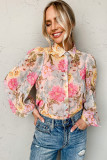 Pink All Floral Puff Sleeve Collared Shirt