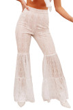 White Sequined Lace Tiered High Waist Flare Pants