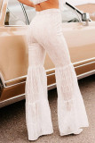 White Sequined Lace Tiered High Waist Flare Pants
