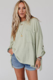 Green Ribbed Roll-tab Sleeve Chest Pocket Oversize Top