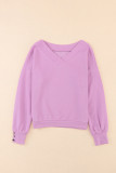 Purple Knitted V Neck Buttoned Cuffs Sweater