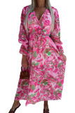 Rose Surplice V Neck Floral Maxi Dress
