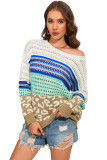 Multicolor Leopard Striped Mix Pattern Knit Crochet Sweater