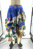 High Waist Printing Tiered Ruffle Skirt Dress 