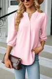Plain V Neck Texture Puff Blouse