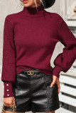 Plain Button Cuff High Collar Knit Sweater