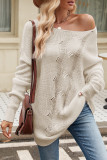 Plain Crochet Ripped Pullover Knit Sweater
