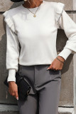 Plain Ruffles Sleeves Knit Sweater