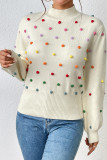 Colorful Pom Knit Puff Sweater