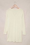 Beige Solid Color Open-Front Buttons Cardigan