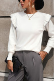 Plain Ruffles Sleeves Knit Sweater