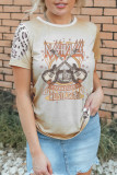 Khaki Retro Music City Graphic Leopard Bleached T-shirt